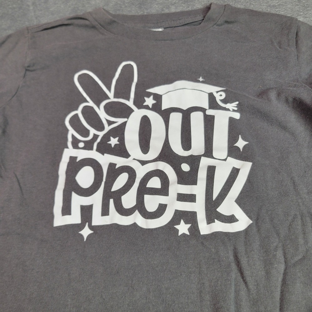Rabbit Skins T-Shirt Unisex Kids 5/6 Grey Peace Out Pre-K Graduation Graphic Tee - Picture 2 of 6